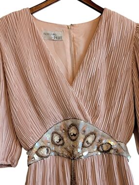 VTG Union Tag Womens Ricki Lang for Nuit Plisse Sequins Belt Dress sz 10